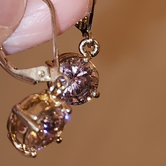 Round Faceted Pink Stone Earrings - Picture 2 of 11